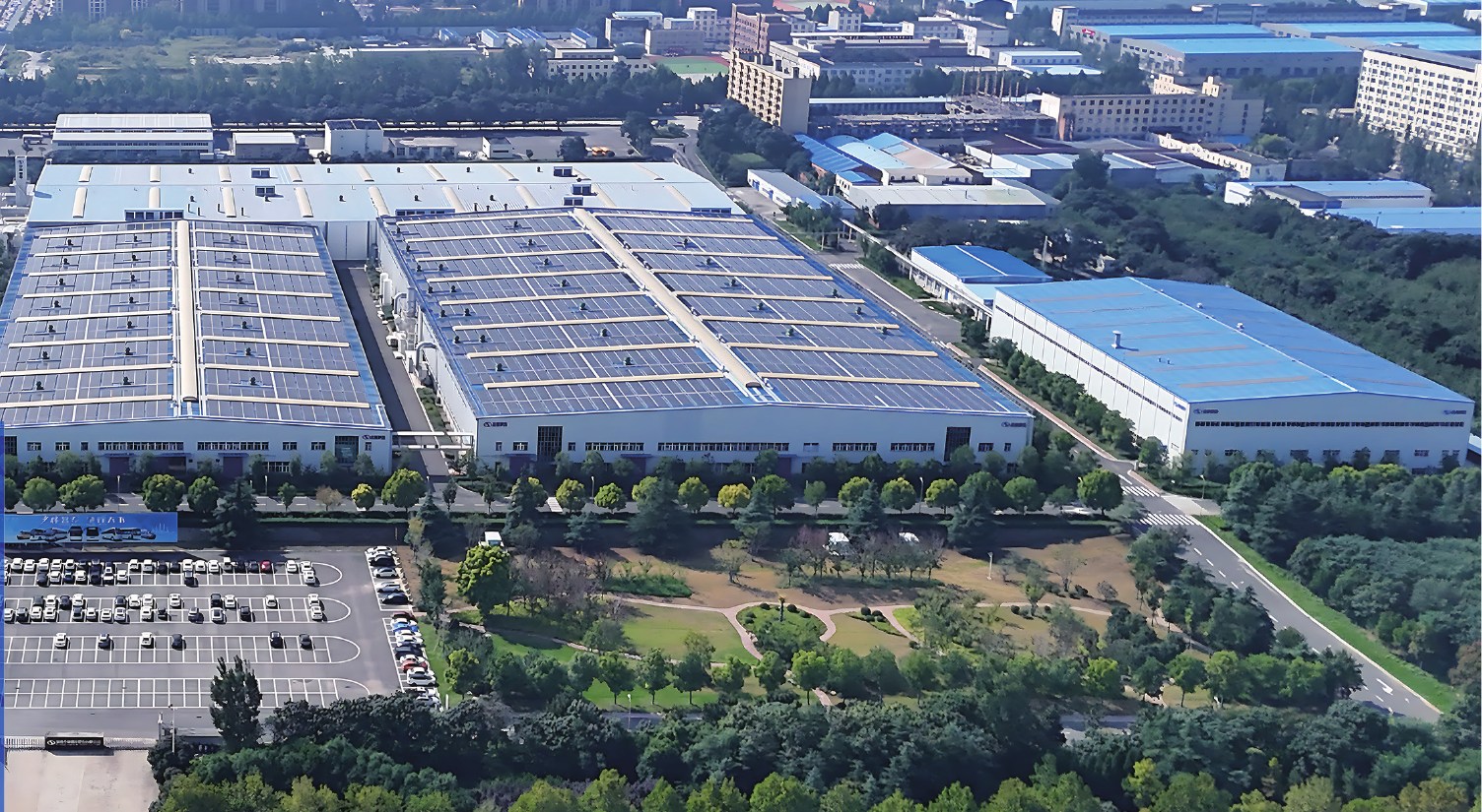 Aerial view of the Shaolin Bus manufacturing campus in Zhengzhou